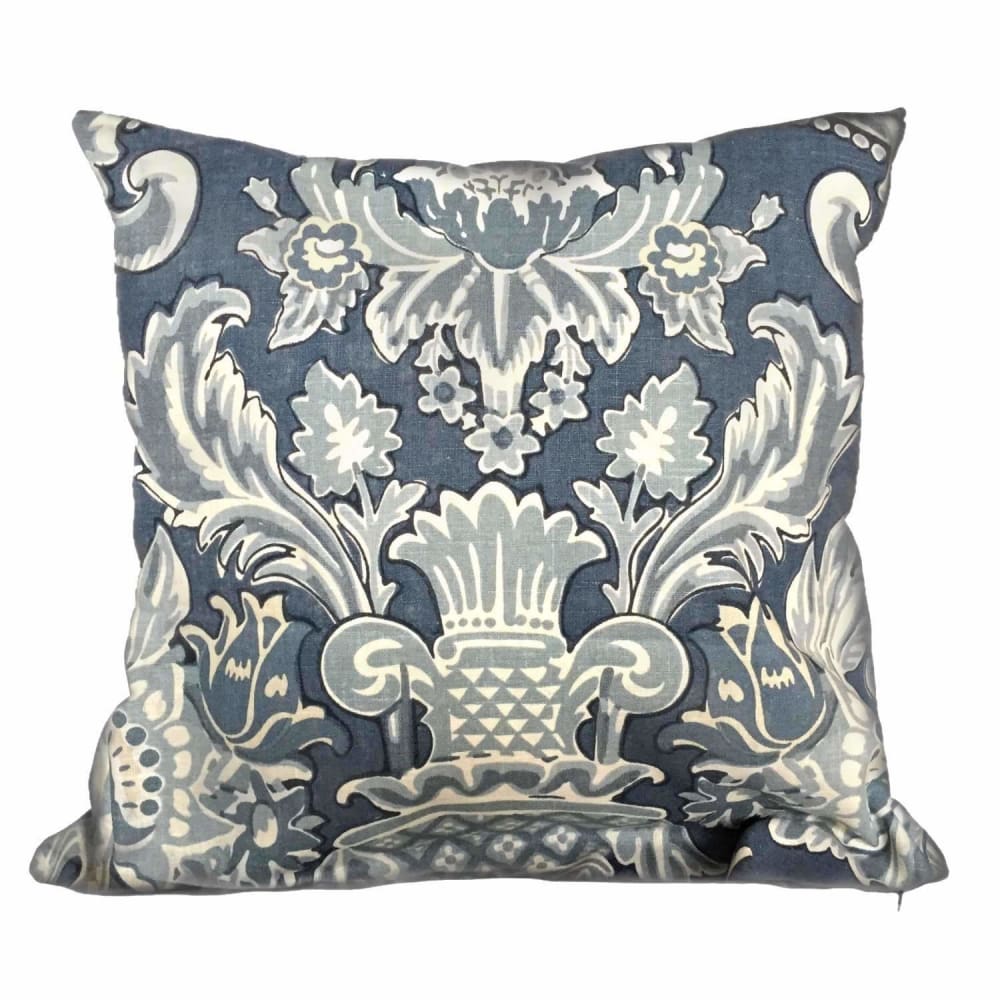 Kravet Lorton Blue White Damask Print Linen Pillow Cover - Decorative Throw Pillow Covers for Sofa, Bed & Home Decor - 18x18 Inch Square Cushion Case