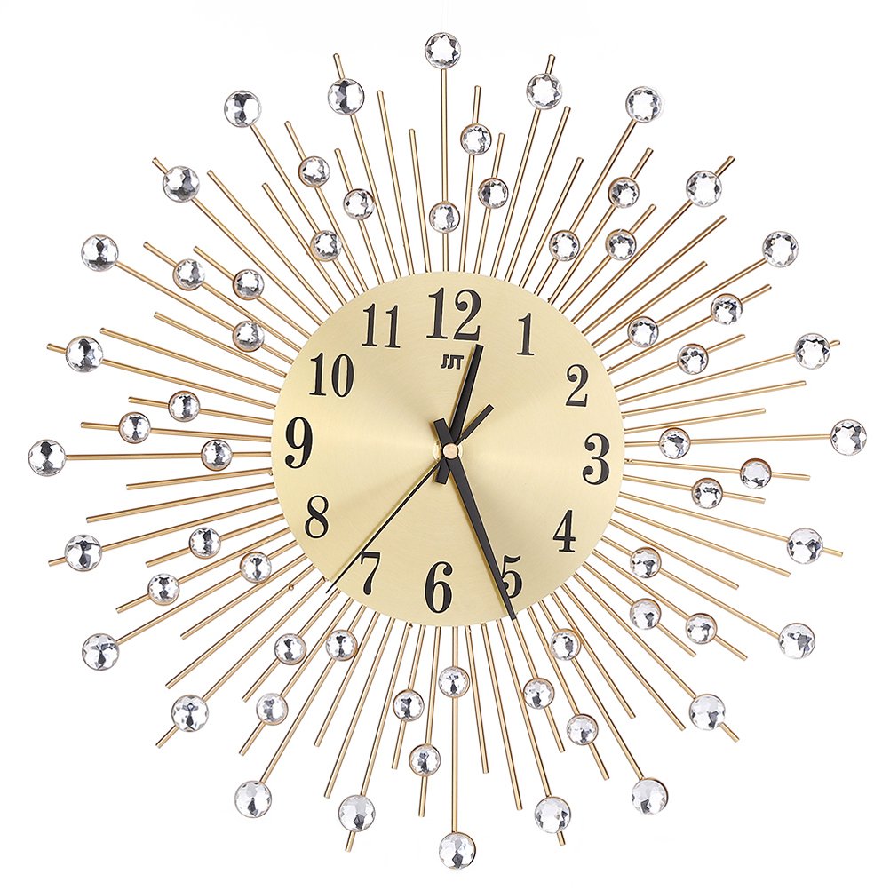 Amosfun 3D Diamond Wall Clock - Gold Modern Minimalist Decor for Living Room & Office