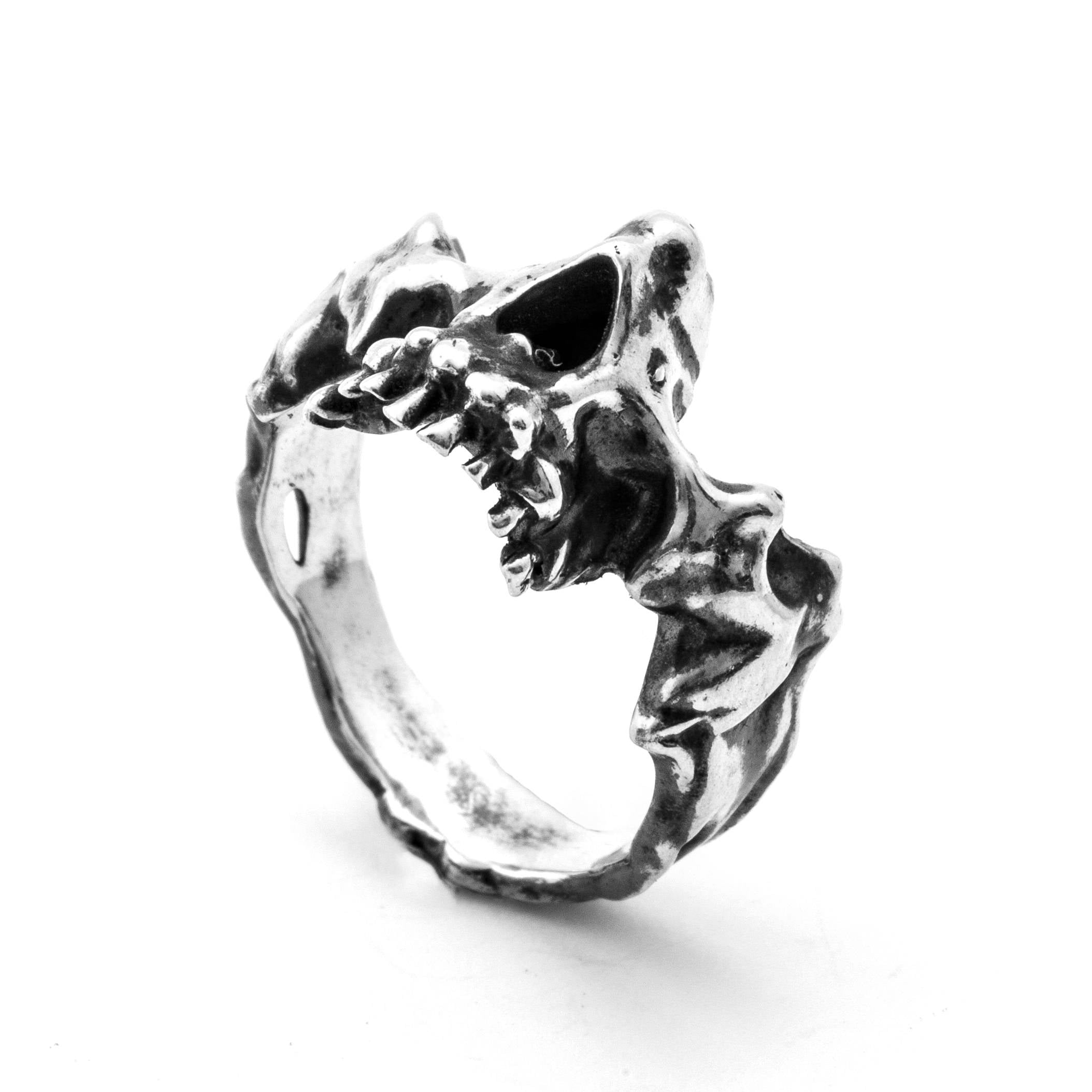 Gothic Crown Ring Silver Skull Earring Maxilla Skull Ring Halloween Jewelry Sterling Silver Biker Ring for Men & Women - Perfect for Gothic Fashion, Halloween Costumes, Biker Accessories, and Punk Style