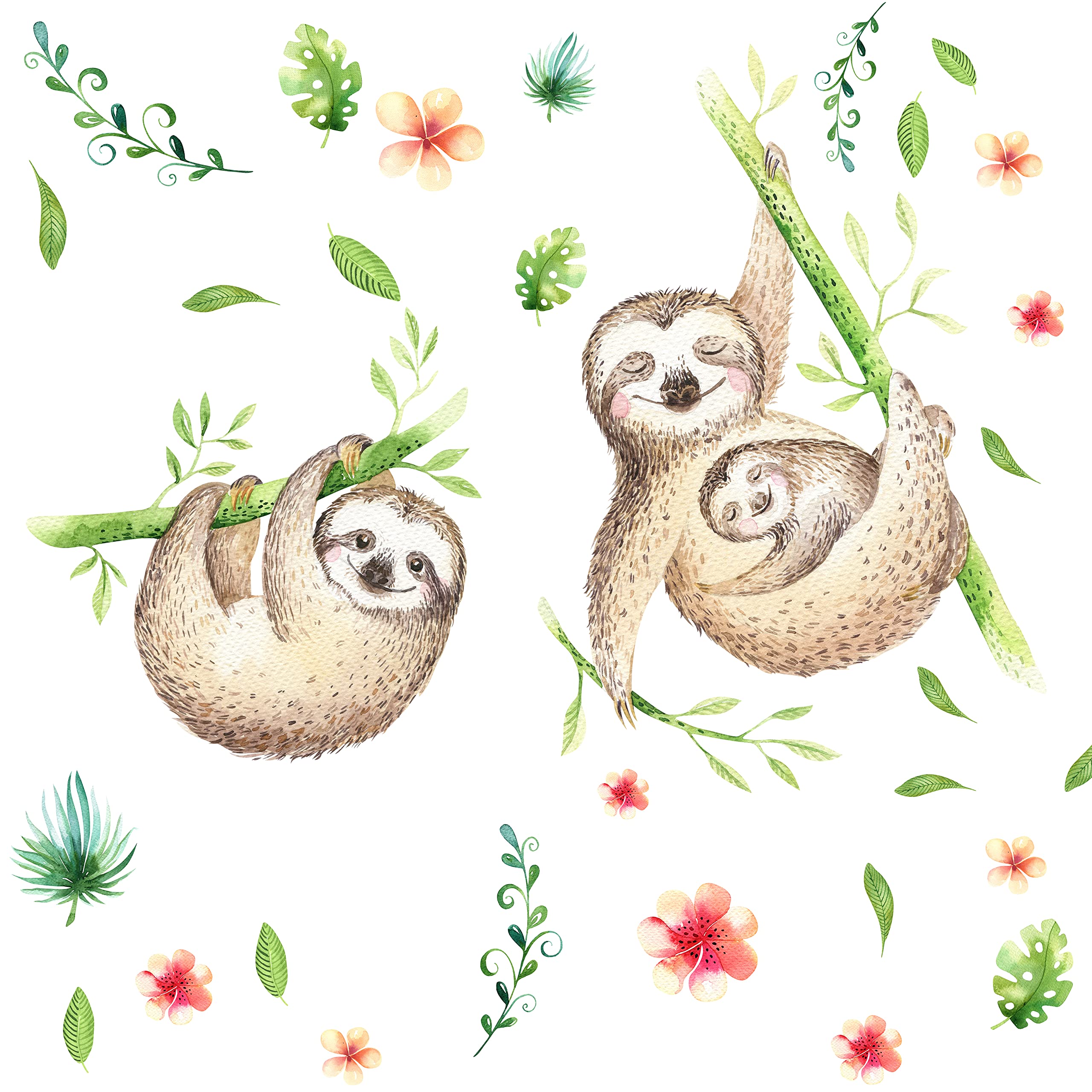 Zaiphany Sloth Wall Decals - Peel and Stick Removable Wall Stickers for Baby Nursery, Girls Bedroom & Classroom Decor - Cute Sloth Wall Art for Kids Room, Playroom & School