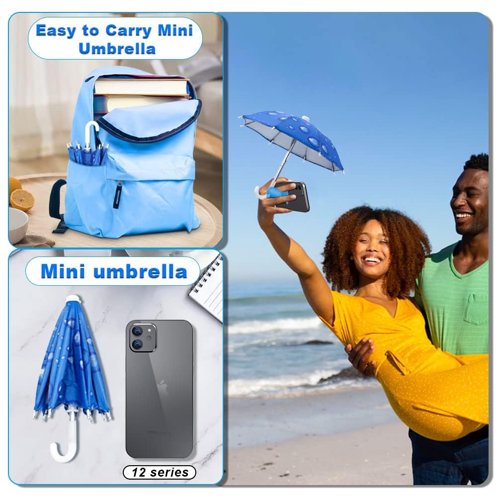 Sun Shade Phone Umbrella with Suction Cup Stand - 2 Pack (Black + Blue) - Anti-Glare Car Phone Holder for Outdoor Navigation & Beach Use - Perfect for Driving, Travel, and Sunny Days