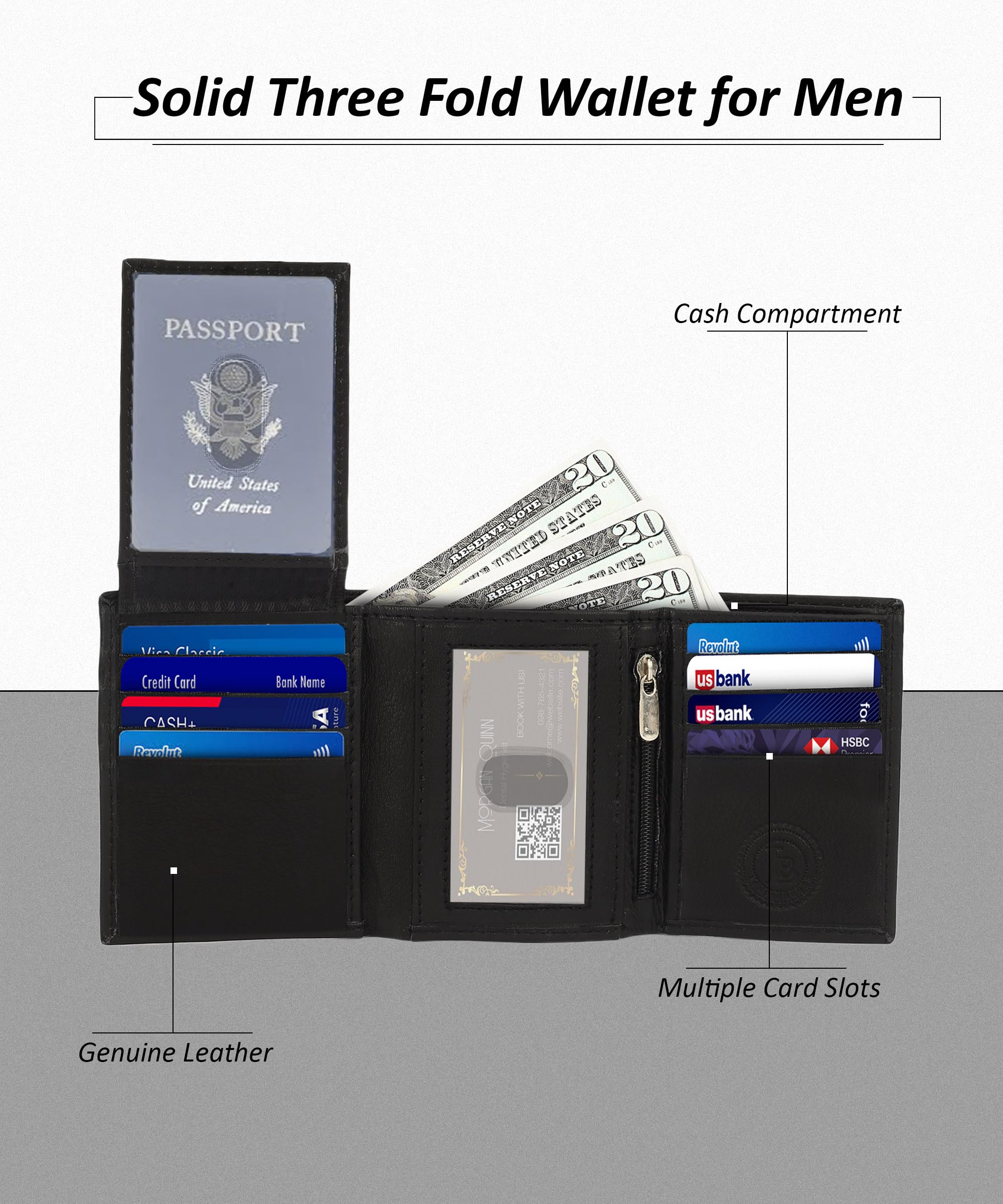 LeatherBoss Men's RFID Trifold Wallet - Slim & Stylish for Everyday Use