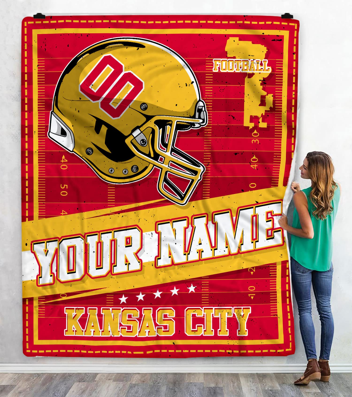 Custom Football Throw Blanket with Personalized Name & Number - Perfect Sports Fan Gift for Men, Women, Kids - Ideal Birthday Present from Mom or Dad - Cozy Blanket for Game Nights, Bedroom Decor, and Sports-Themed Gifts