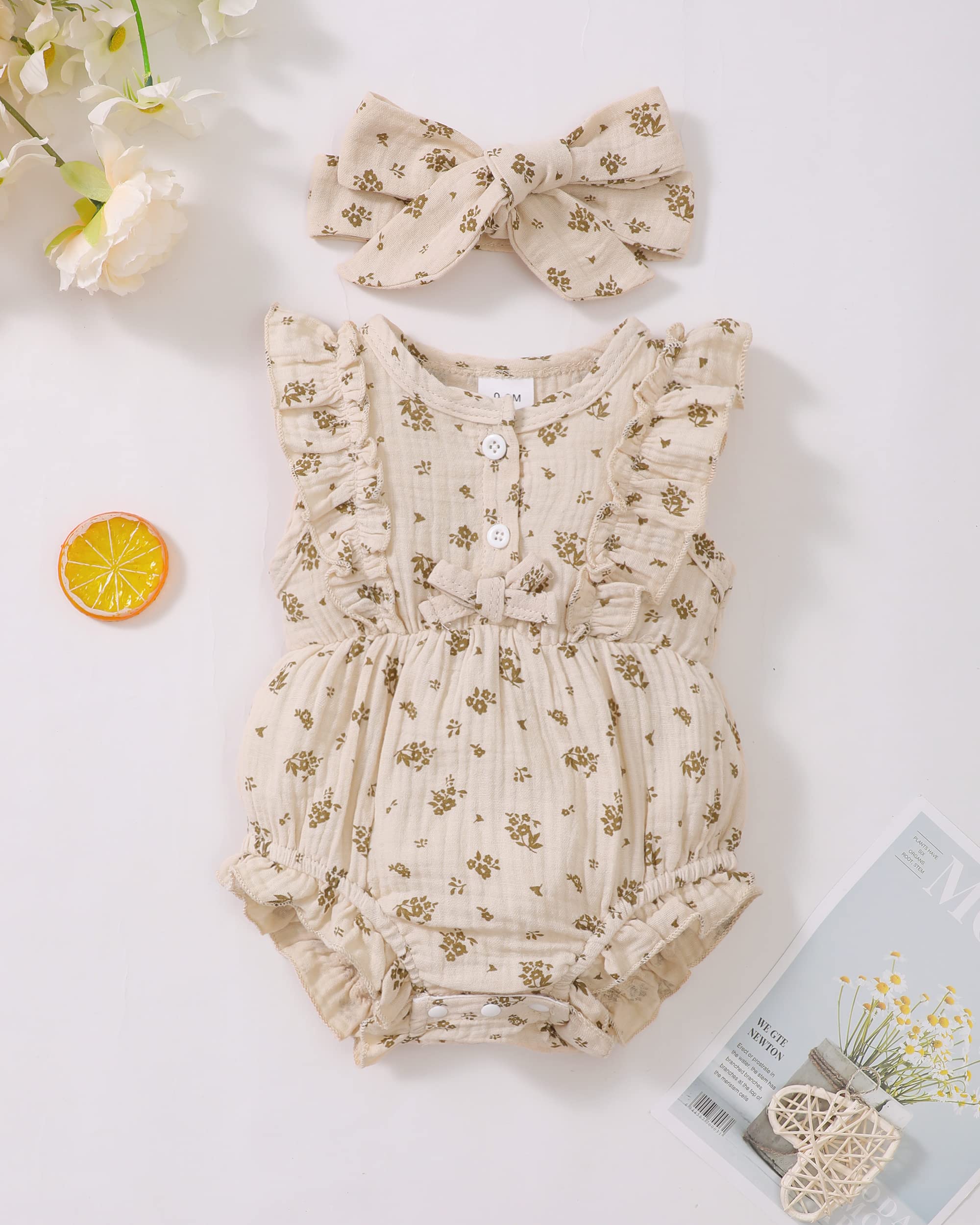 Renotemy Newborn Baby Girl Romper - Soft Cotton Short Sleeve Jumpsuit for Infants 0-24 Months | Perfect for Summer Outfits, Playdates & Photo Shoots