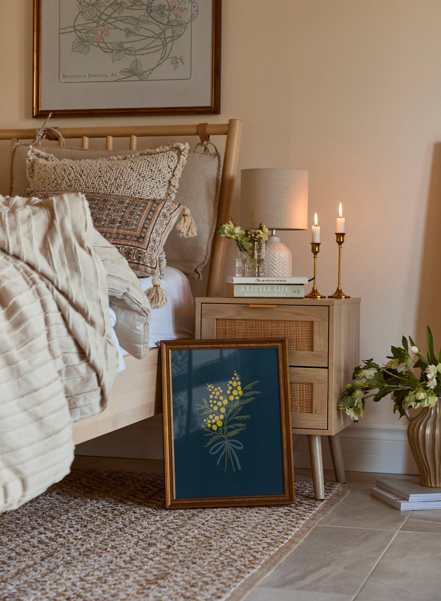 Vibrant Mimosa Sprig Wall Art Poster - Floral Home Decor for Living Room, Bedroom & Office - Perfect for Spring & Wedding Decorations