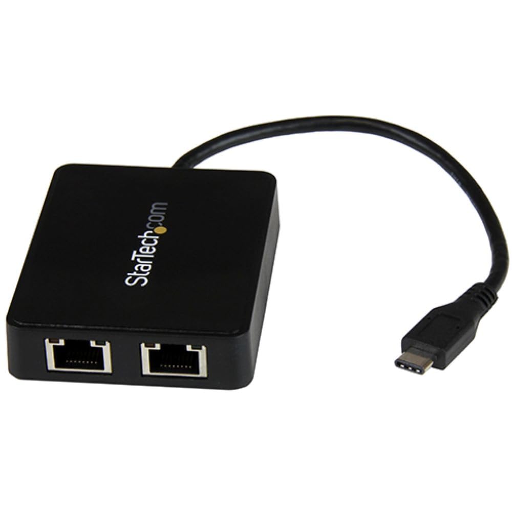 StarTech.com USB C to Dual Gigabit Ethernet Adapter with USB 3.0 Port - High Speed Network Adapter for Laptop, MacBook & PC - Perfect for Office, Gaming & Remote Work (Black)