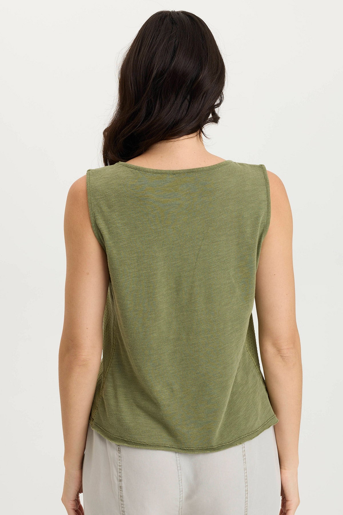 Landis Perforated Poplin & Jersey Pocket Tank Top - Breathable Summer Casual Tee for Women | Perfect for Layering, Beach Outings & Everyday Wear