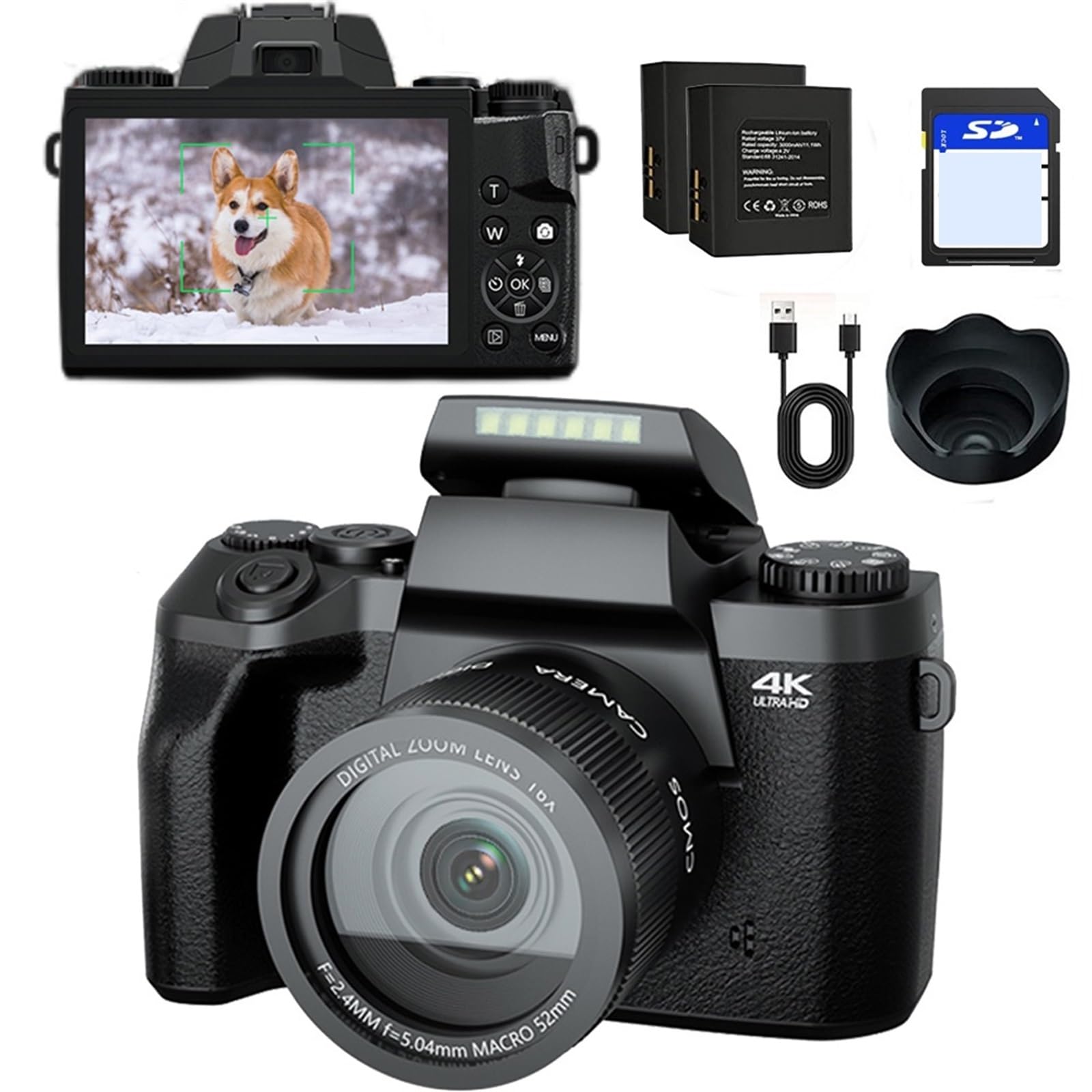 64MP MZZYG Digital Camera with Auto Focus & 4K Video - DSLR Photography, Vlogging, Webcam - Includes 64GB SD Card & 2 Batteries (Perfect for Travel, YouTube, Live Streaming)