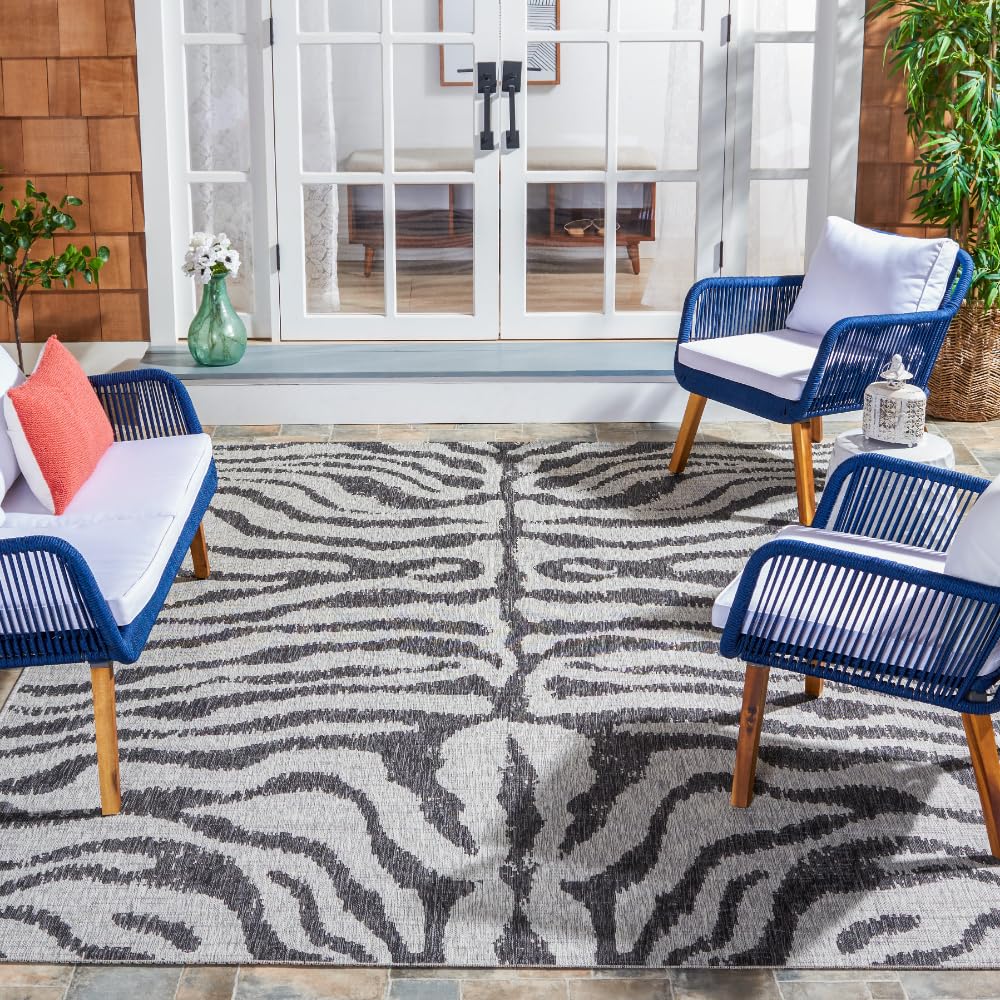 SAFAVIEH Courtyard Collection 8' x 10' Grey/Black Indoor Outdoor Rug - Waterproof, Easy Clean, Non-Slip - Perfect for Patio, Backyard, Mudroom, Deck & High Traffic Areas