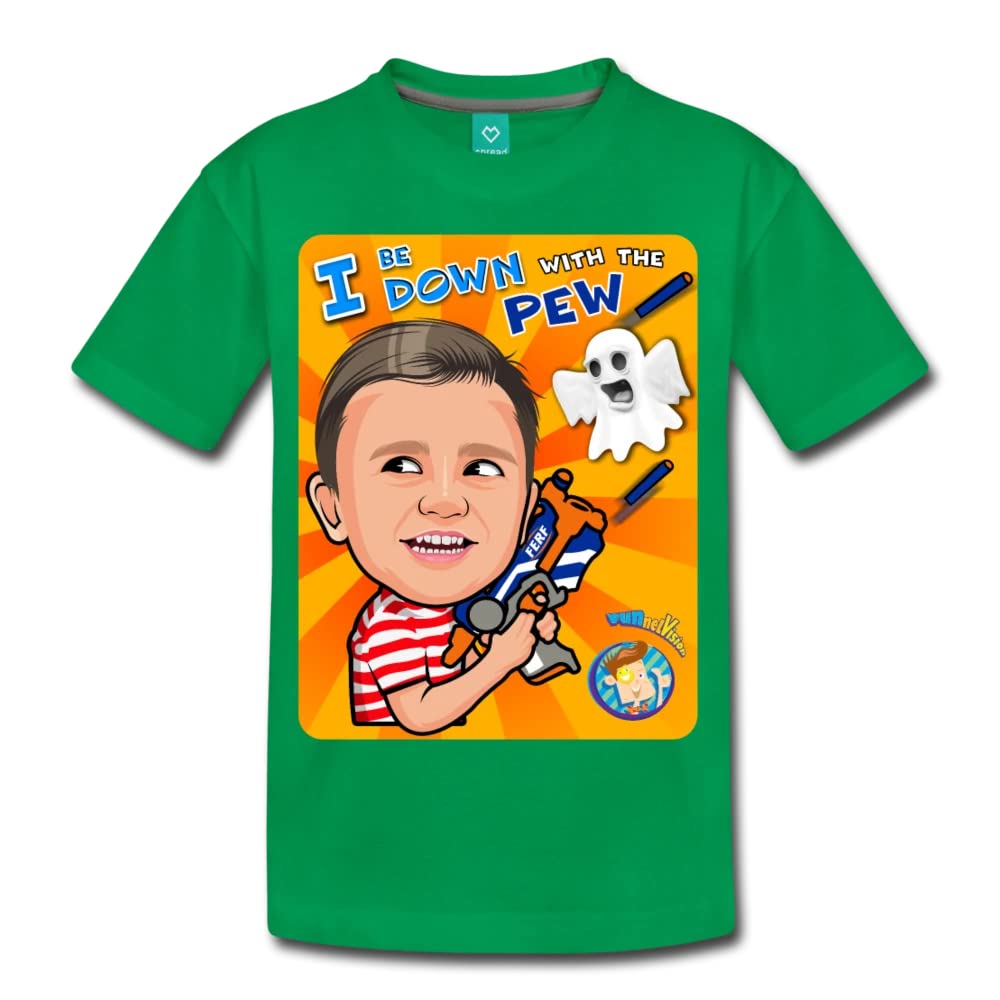 FGTeeV Funnel Vision Down with The Pew Premium Graphic T-Shirt for Kids - Youth XS Size in Kelly Green - Perfect for Gaming Fans & YouTube Merch Collectors