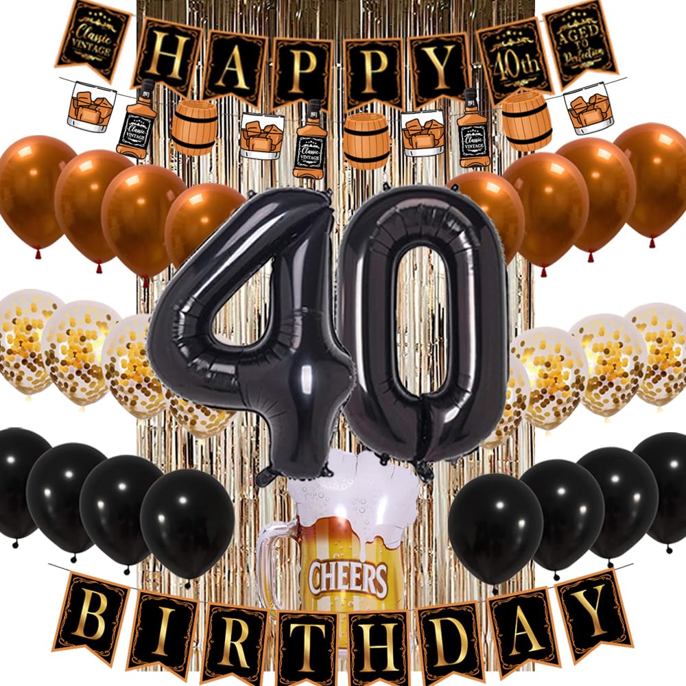 Whiskey Themed 40th Birthday Party Decorations for Men - Aged to Perfection Set with Foil Balloons & Banner | Perfect for Whiskey Lover's Milestone Celebration & Man Cave Decor