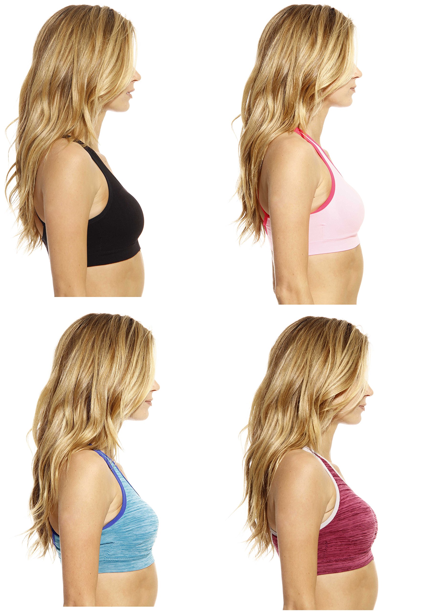 Seamless Marled Sports Bra 4-Pack - Comfortable Workout Bras for Yoga, Running & Gym - Breathable & Supportive Activewear for Women