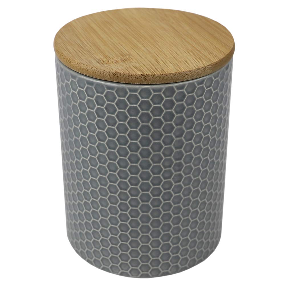 Modern Honeycomb Design Kitchen Canister Set with Bamboo Lid - Grey | Airtight Storage for Dry Food, Baking Staples, Snacks | Perfect for Countertop Organization & Pantry Storage