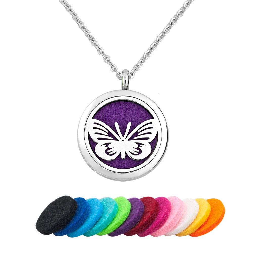**Casa De Novia Essential Oil Necklace - Stainless Steel Aromatherapy Diffuser Locket Pendant with 12 Color Refill Pads - Perfect for Stress Relief, Meditation & Gift Giving**