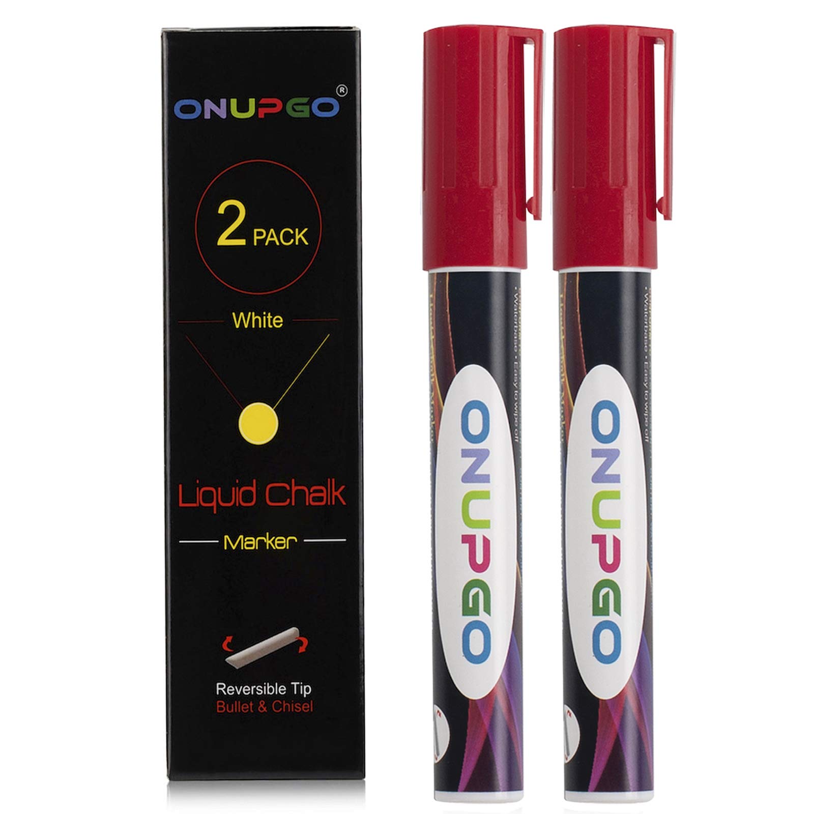 ONUPGO Liquid Chalk Markers 2 Pack - Erasable Chalk Pens for Chalkboards, Blackboards, Windows & Glass - 6mm Reversible Tip - Perfect for Kids Art, Bistro Menu Boards & DIY Home Decor