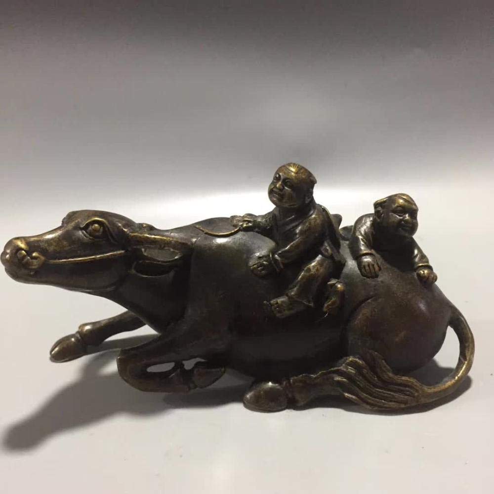 Pure Copper Shepherd Boy with Cow Figurine - Handcrafted Zodiac Cow Statue for Home & Office Decor | Perfect Gift for Animal Lovers & Feng Shui Enthusiasts | Ideal for Desk Display, Shelf Decor, and Feng Shui Placement