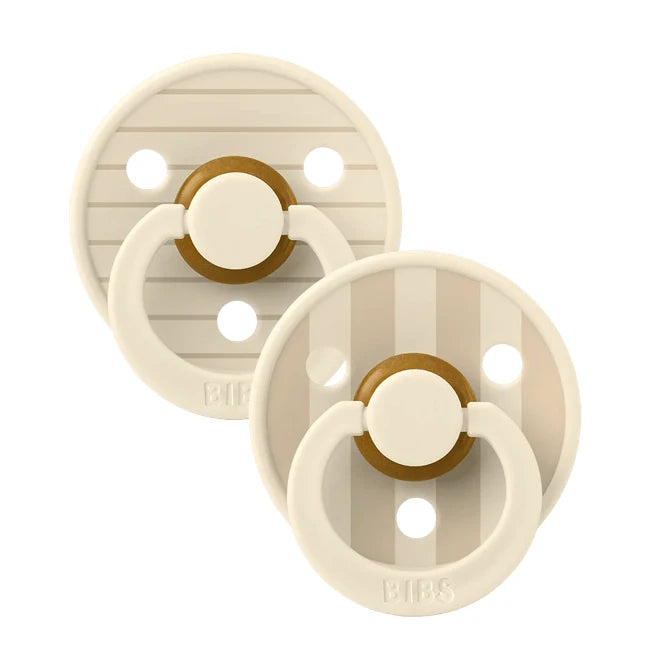 Bibs Studio Original Color Collection Round Latex Pacifier 2-Pack (Ivory/Vanilla) - Soothing Baby Pacifier for Newborns & Infants, Daycare & Travel Essentials