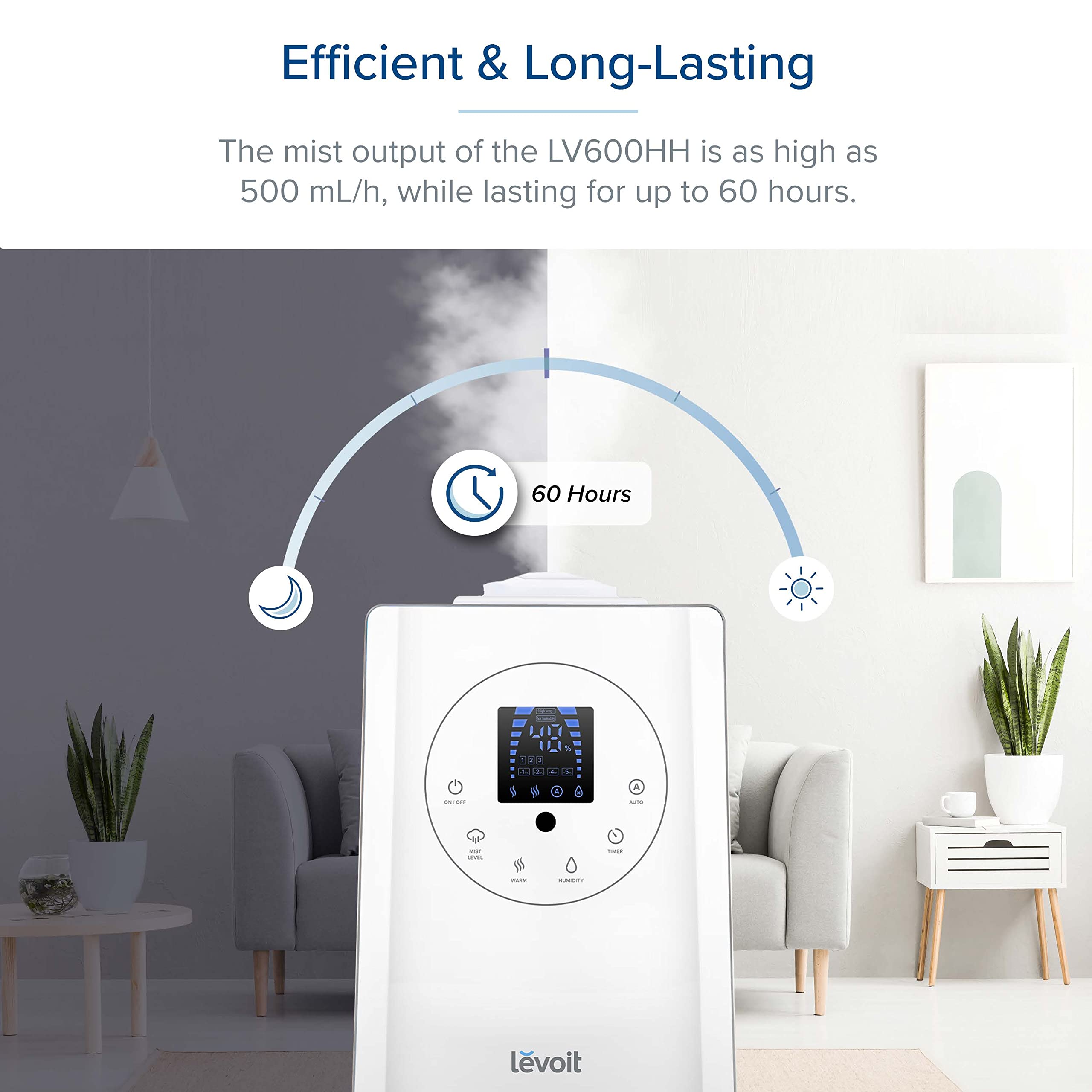 LEVOIT 6L Warm and Cool Mist Humidifier for Large Room | Bedroom & Plant Humidifier with Remote Control, Essential Oil Diffuser, Filterless, Auto Mode, 60H Runtime | Perfect for Home, Office, Nursery & Dry Climate Relief
