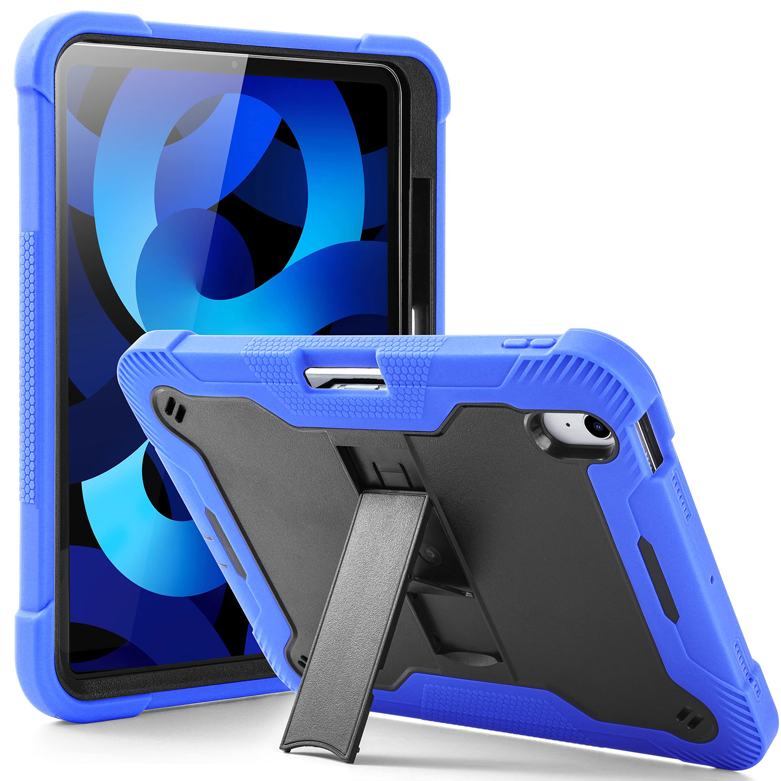 Shockproof iPad 10th Generation Case 2022 - KIQ Guardian Hybrid Protective Cover with Kickstand for Apple iPad 10.9 (10th Gen) | Black & Blue | Perfect for Work, Travel & Entertainment
