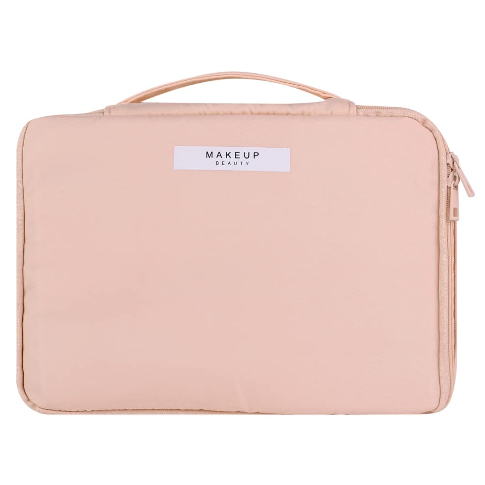 Yeiotsy 2-in-1 Travel Makeup Bag & Toiletry Organizer with Brush Holders - Pastel Pink Cosmetic Case for Women | Perfect for Vacation, Gym, Business Trips & Daily Essentials Storage