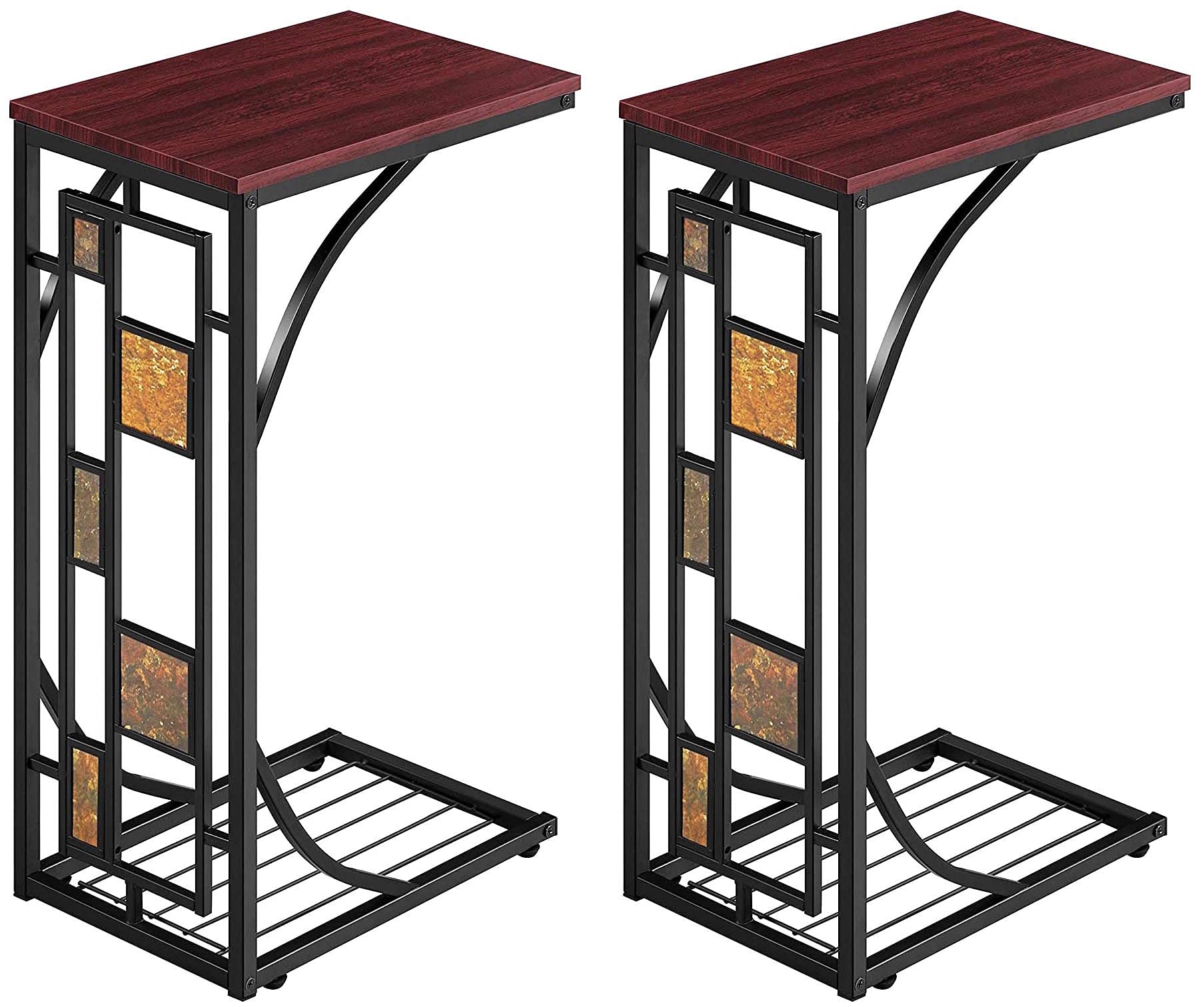 Favorite-Trade C-Shaped Slim Side Tables Set of 2 - Narrow End Tables with Storage Shelf, Modern Nightstands for Living Room & Bedroom - Perfect for Small Spaces, Reading Nooks & Apartment Decor
