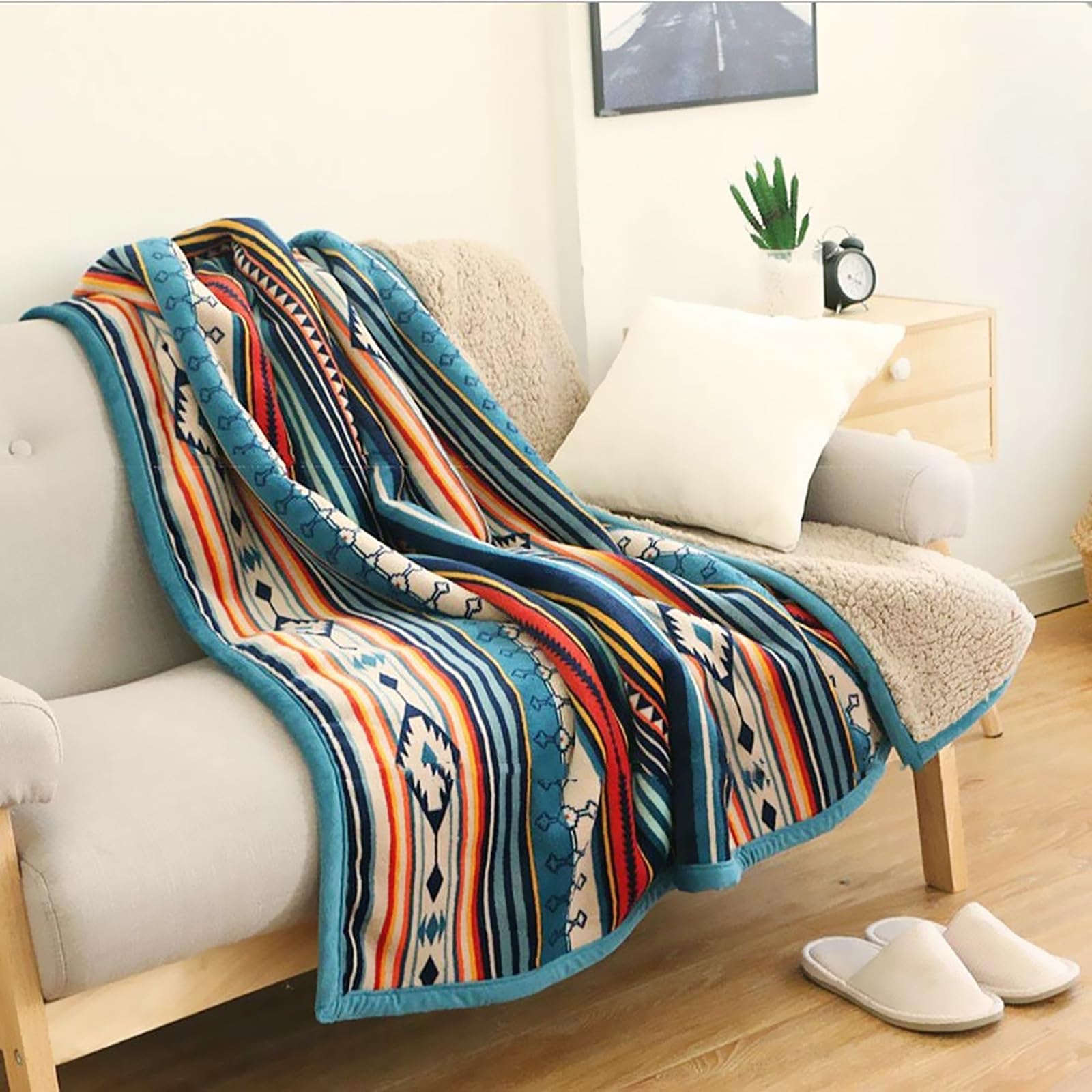 UKELER Boho Sherpa Throw Blanket 60