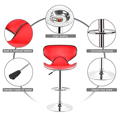 2-Pack Adjustable Height Swivel Bar Stools - PU Leather Lounge Chairs for Home, Office & Kitchen Counter - Modern Red Bar Height Stools for Dining, Entertaining & Workspaces