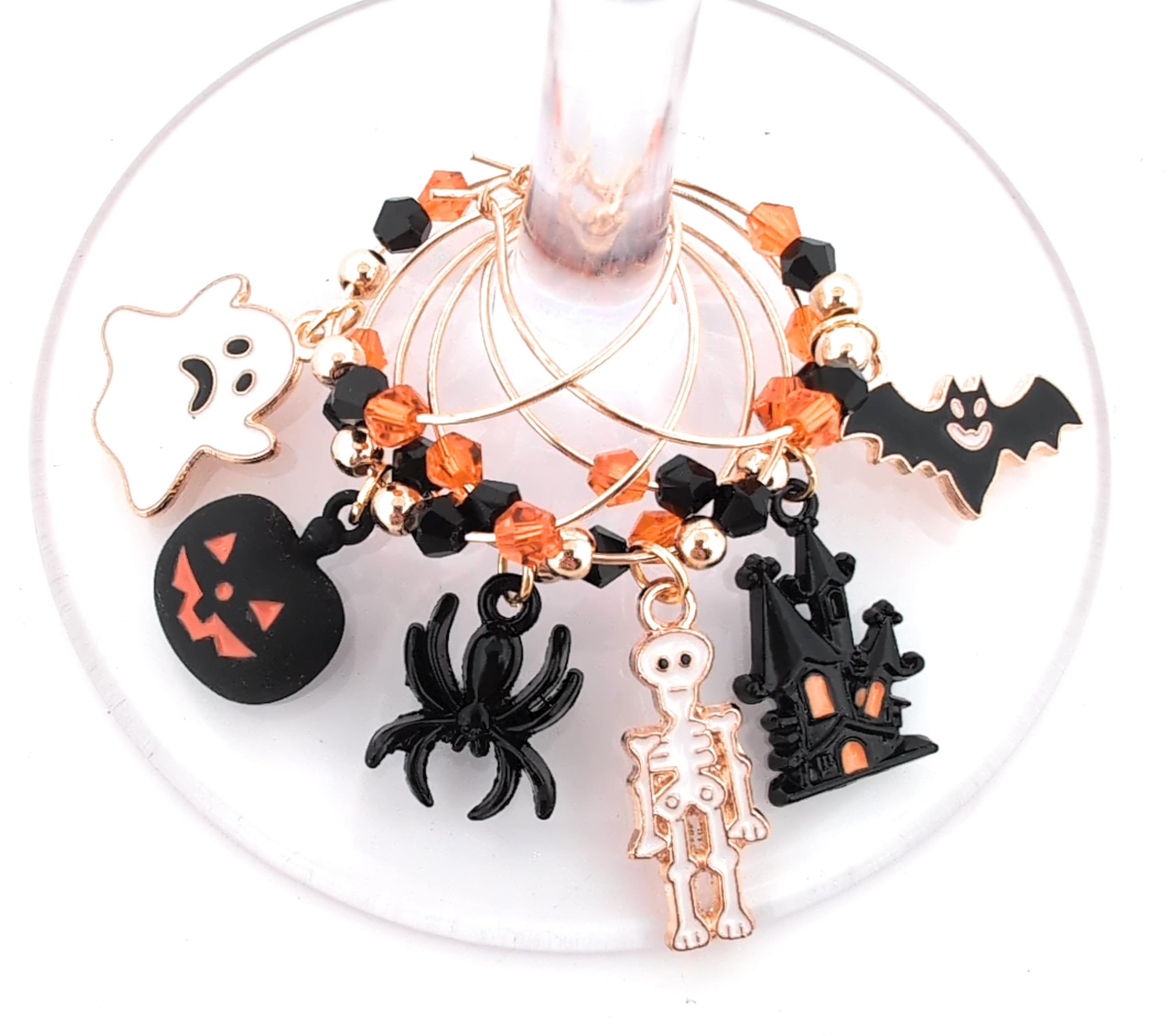 Halloween Wine Glass Charms Set - Ghost, Pumpkin & Witch Hat Glass Markers (6-Pack) - Perfect for Halloween Party Decorations & Drink Identification