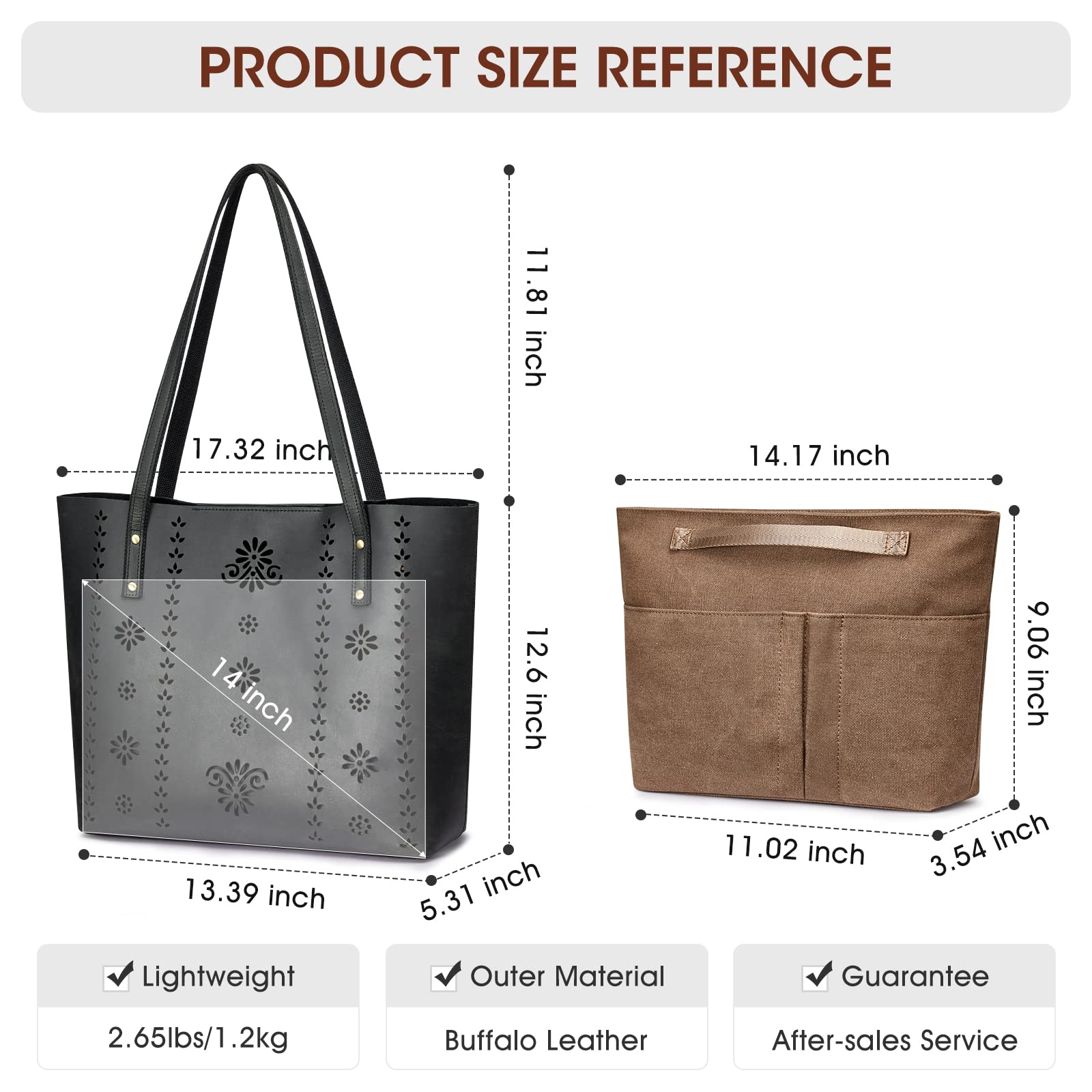 Kattee Women's Genuine Leather Tote Bag - Vintage Top Handle Shoulder Purse - Thick Full Grain Leather Work Bag for Office, Travel & Everyday Use