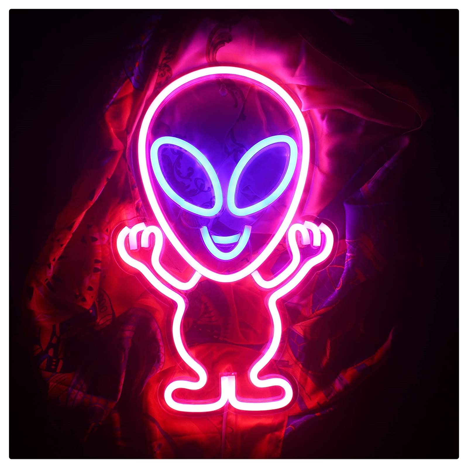 Alien Neon Sign Lights - USB Powered LED Neon Wall Decor for Kids Room, Bar, Festival & Birthday Party | Durable Custom Neon Signs for Home, Office & Event Lighting