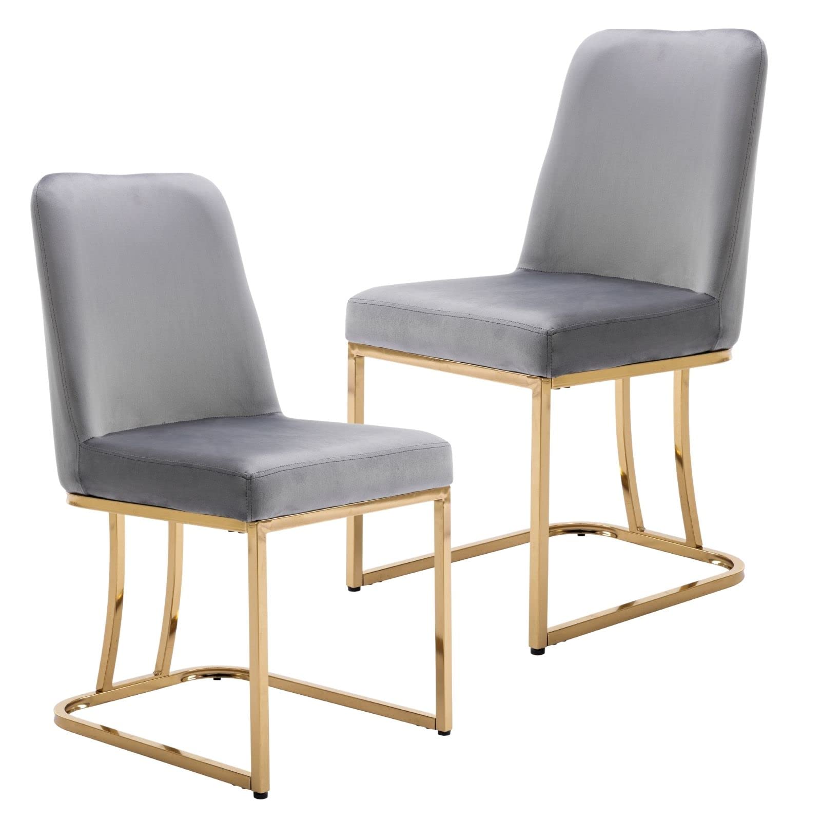 Mid Century Modern Dining Chairs Set of 2 - Velvet Upholstered Side Chairs with Gold Metal Legs, 17.7