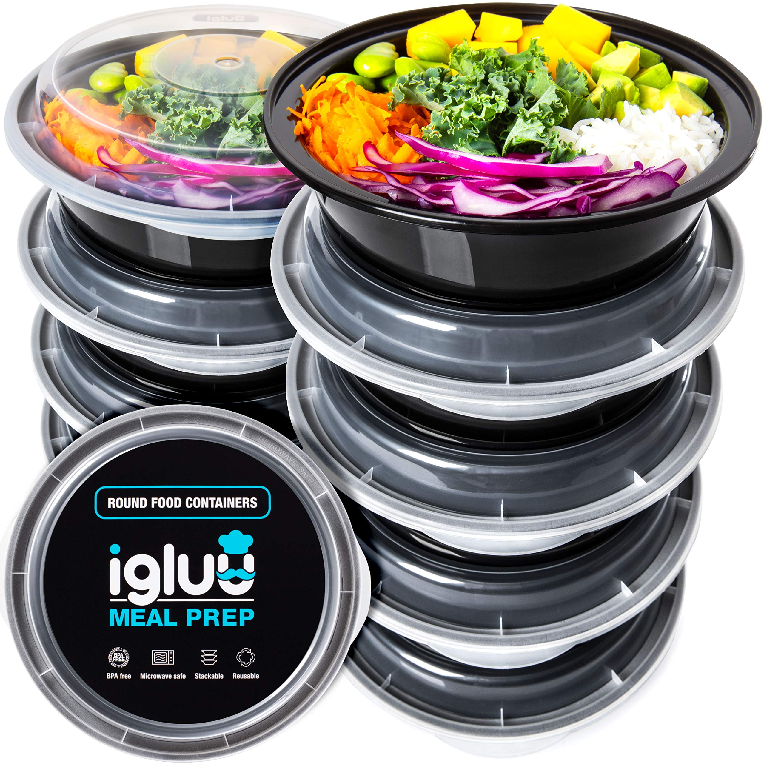BPA-Free Round Plastic Meal Prep Containers with Airtight Lids - 10 Pack 28oz Reusable Food Storage Containers - Microwave, Freezer & Dishwasher Safe - Stackable Salad Bowls for Meal Prepping, Lunches & Leftovers