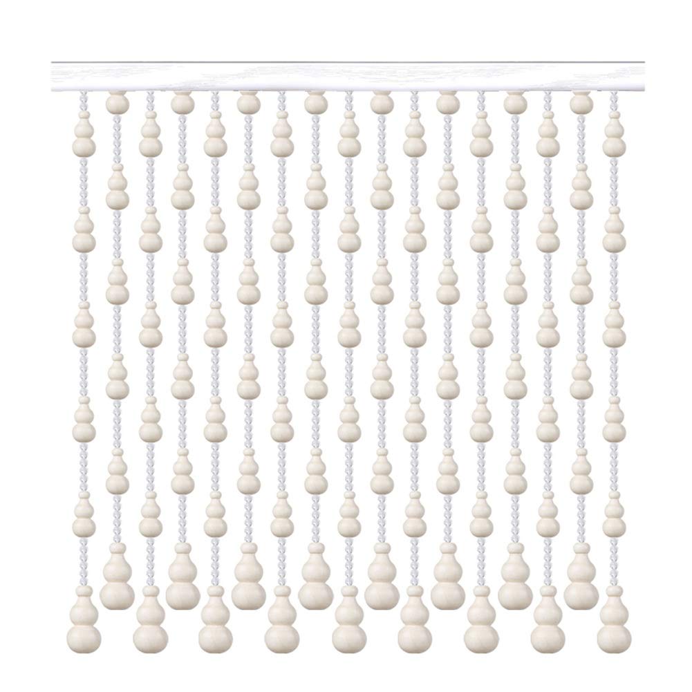 JIAJUAN Wood Beaded Curtain - Natural Home Decor Doorway Beads for Room Partition & Window Decor | No-Drill Installation, 90x125cm (White) | Perfect for Boho Bedrooms, Entryways & Studio Dividers