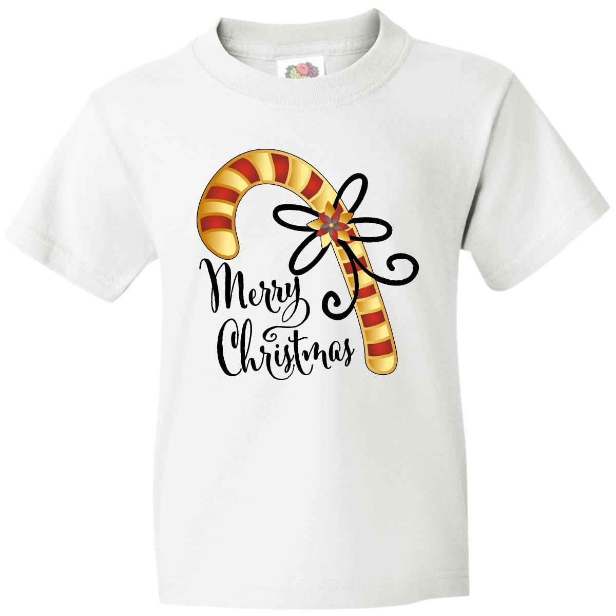 Inktastic Merry Christmas Red and Gold Candy Cane Youth T-Shirt - Festive Holiday Kids Tee for Christmas Parties & Family Gatherings