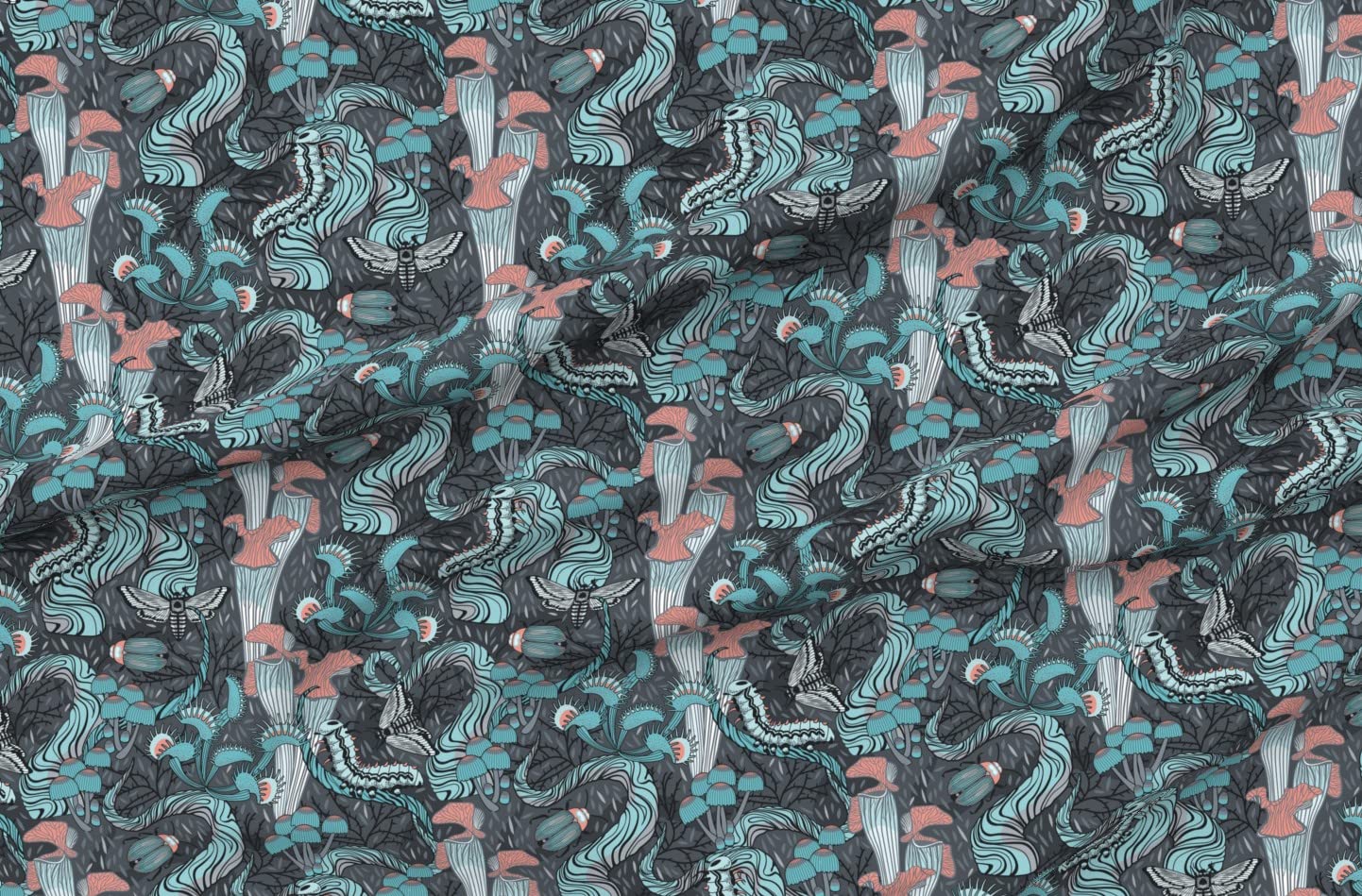 Plants & Creatures Fantasy Printed Satin Fabric Fat Quarter - Premium Sewing Material for Apparel, Lining, Fashion, Blankets & Home Decor - Perfect for DIY Crafts, Quilting & Upholstery Projects