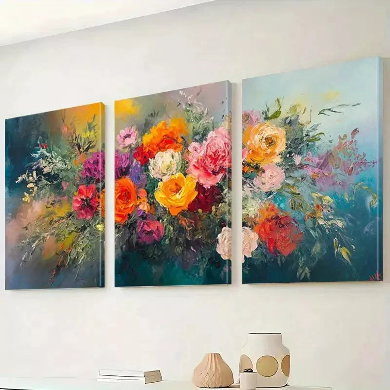 3-Piece Vibrant Floral Brushstroke Art Canvas Set - 50x70cm Framed Wall Decor | High-Quality Print | 100% Australian Made | Ready to Hang | Perfect for Living Room, Bedroom & Office Decor