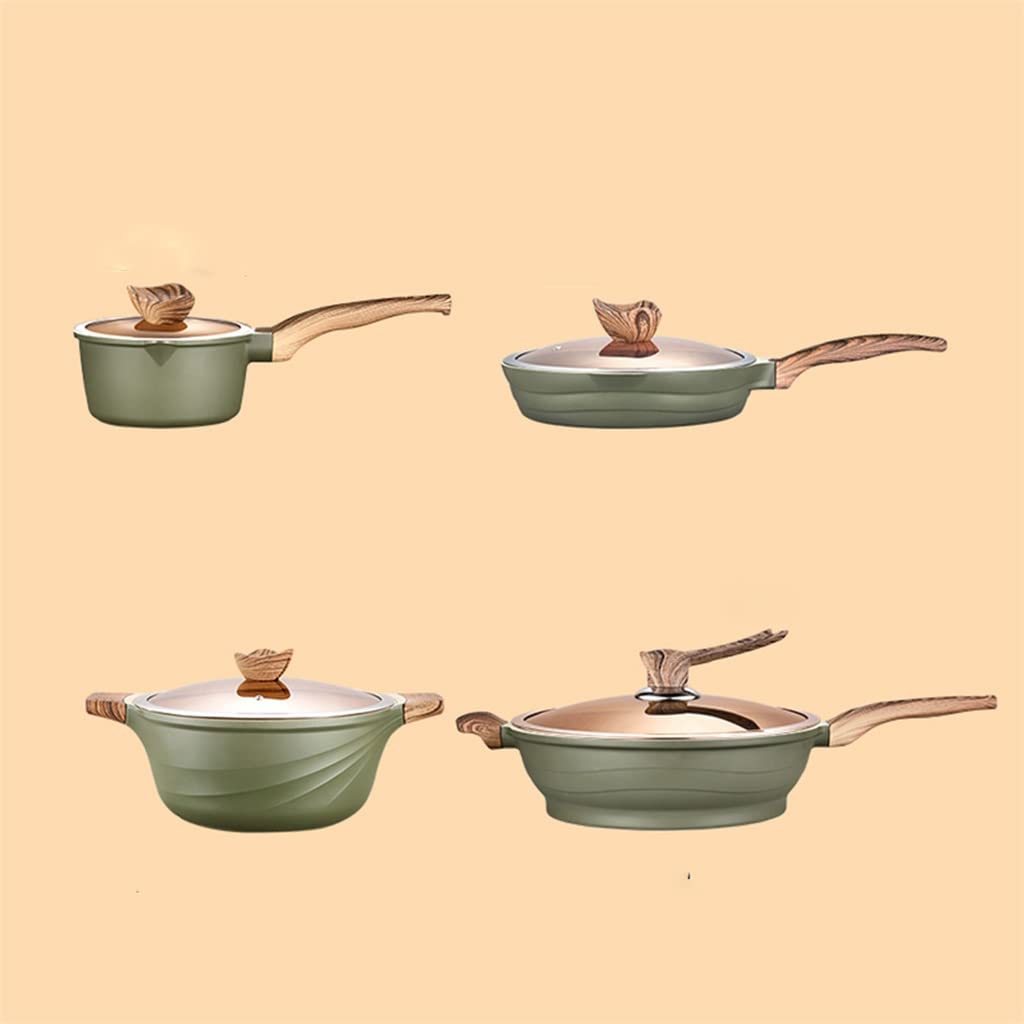 ZSEDP 4-Piece Maifan Stone Non-Stick Cookware Set - Soup Pot, Frying Pan & Kitchen Utensils for Healthy Cooking | Perfect for Home Chefs, Meal Prep & Family Dinners