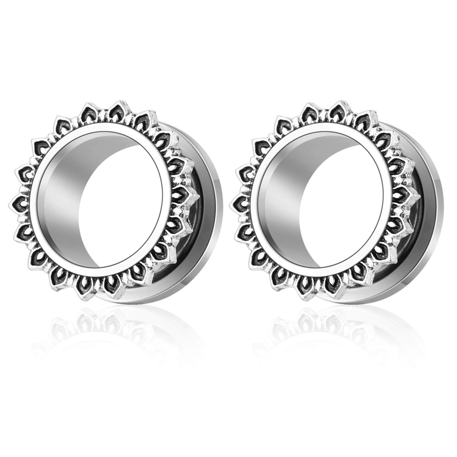 2 Packs Stainless Steel Double Flared Flesh Tunnel Ear Plugs with Screwdriver - Classic External Thread Ear Expanders for Stretching & Body Piercing - Perfect for Gauges, Alternative Fashion & Self-Expression