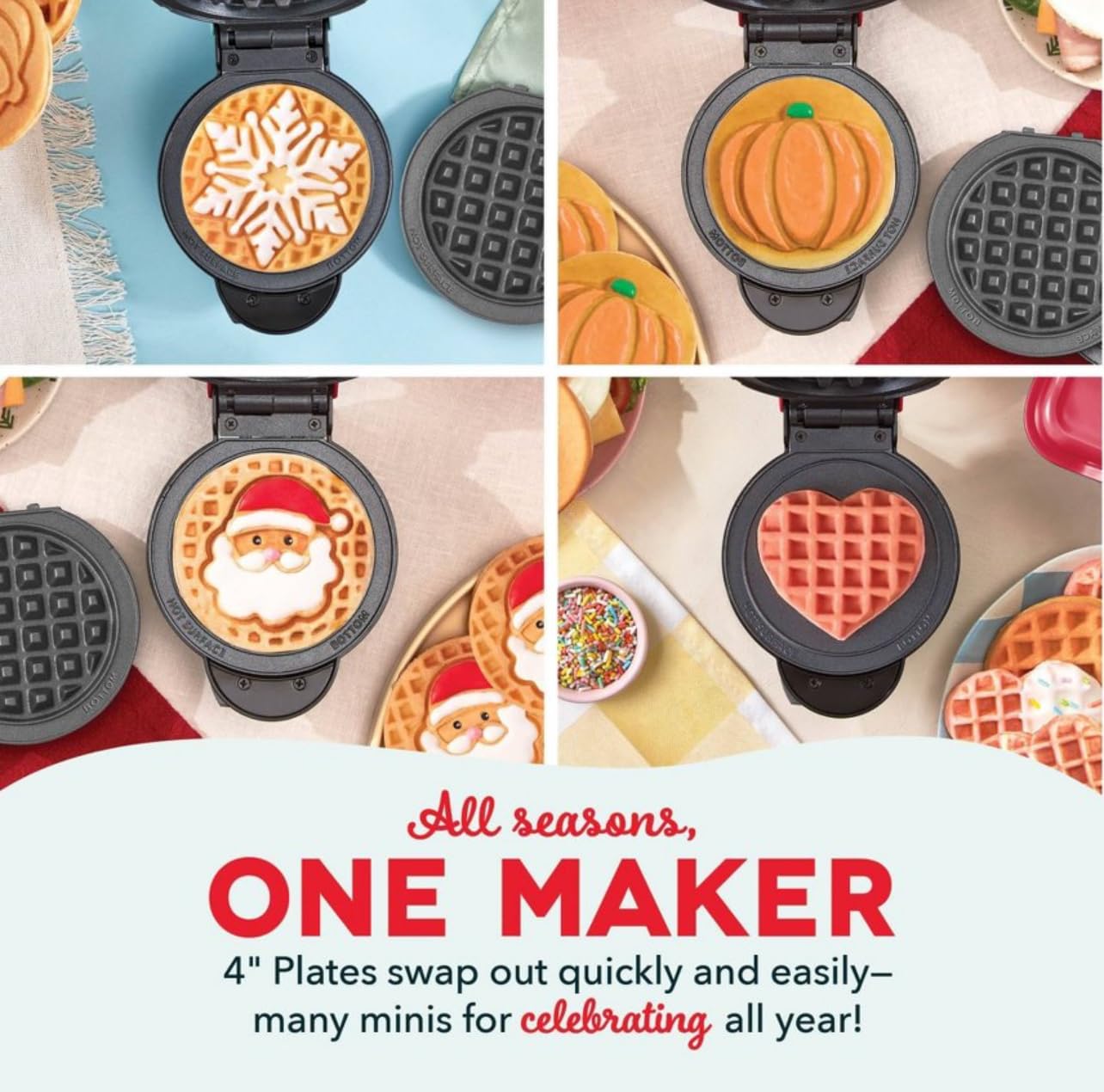 MultiMaker Mini Waffle System with Removable Plates & Storage Case - Perfect for Breakfast, Snacks & Kids Meals | Compact Waffle Maker for Home, Dorm & Travel