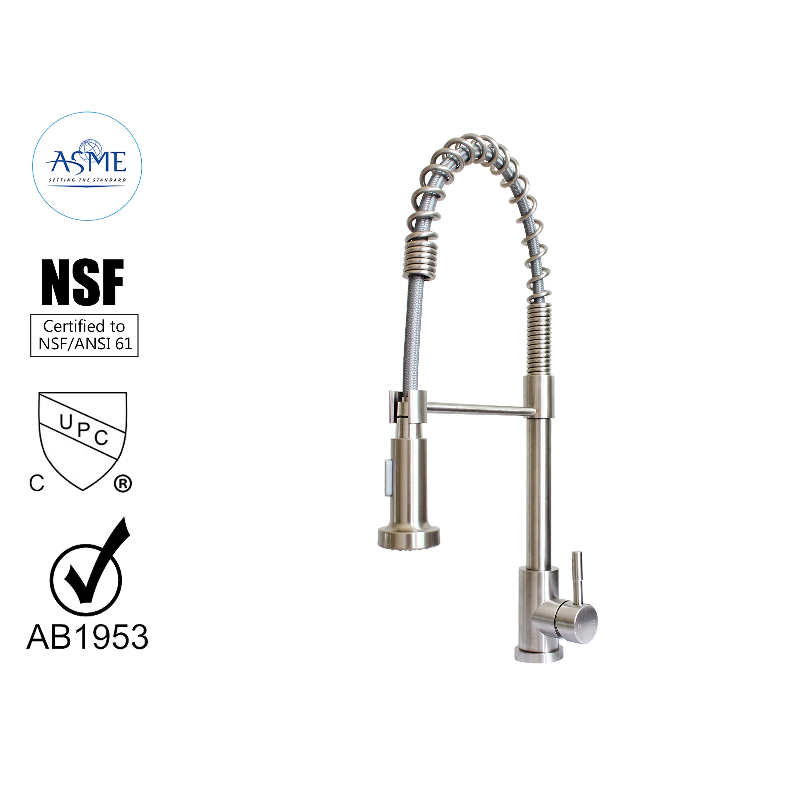 Wasserman S1500123 Stainless Steel Single Handle Pull Down Sprayer Kitchen Sink Faucet - Perfect for Modern Home, Restaurant & Commercial Use