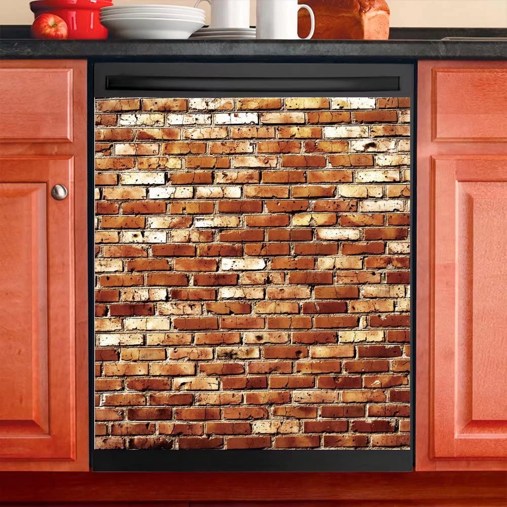 Brick Wall Dishwasher Magnet Cover - Reusable Vinyl Decal for Appliances - Home Kitchen Decor