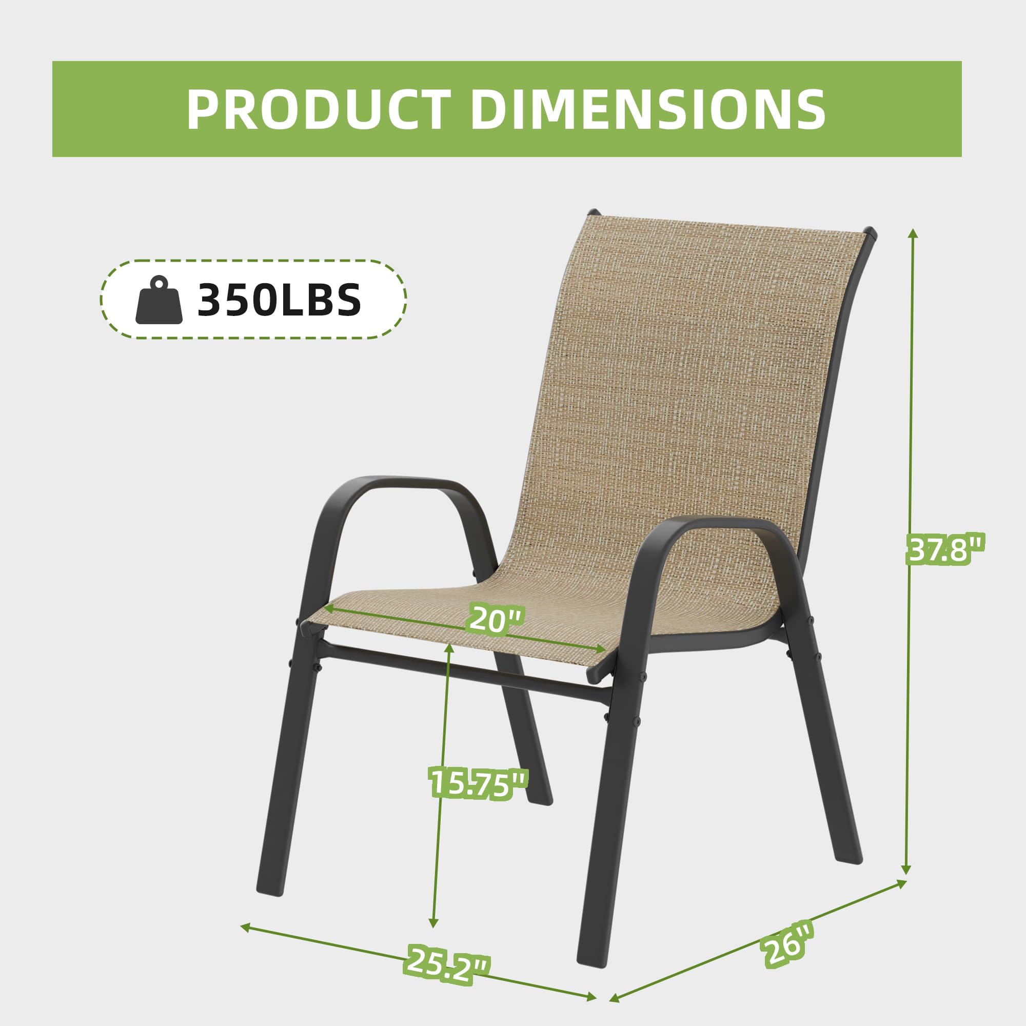 6-Piece Patio Chairs Set - All-Weather Stackable Outdoor Dining Chairs - Breathable Brown Garden Furniture for Backyard, Deck & Lawn - Perfect for BBQs, Pool Parties & Outdoor Entertaining