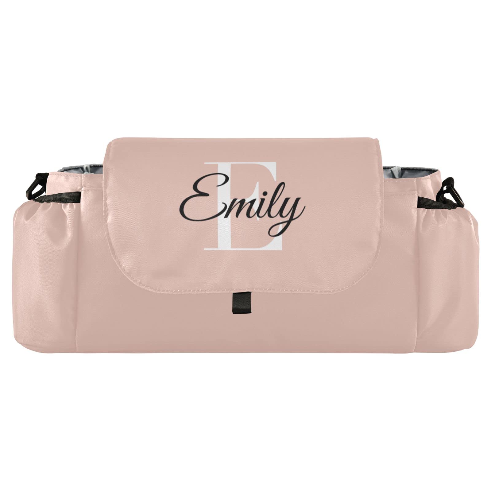 **Sinestour Custom Pink Universal Stroller Organizer with Cup Holder - Personalized Diaper & Toy Storage Bag for Phones, Keys - Fits All Baby Strollers - Perfect for Park Walks, Shopping & Travel**
