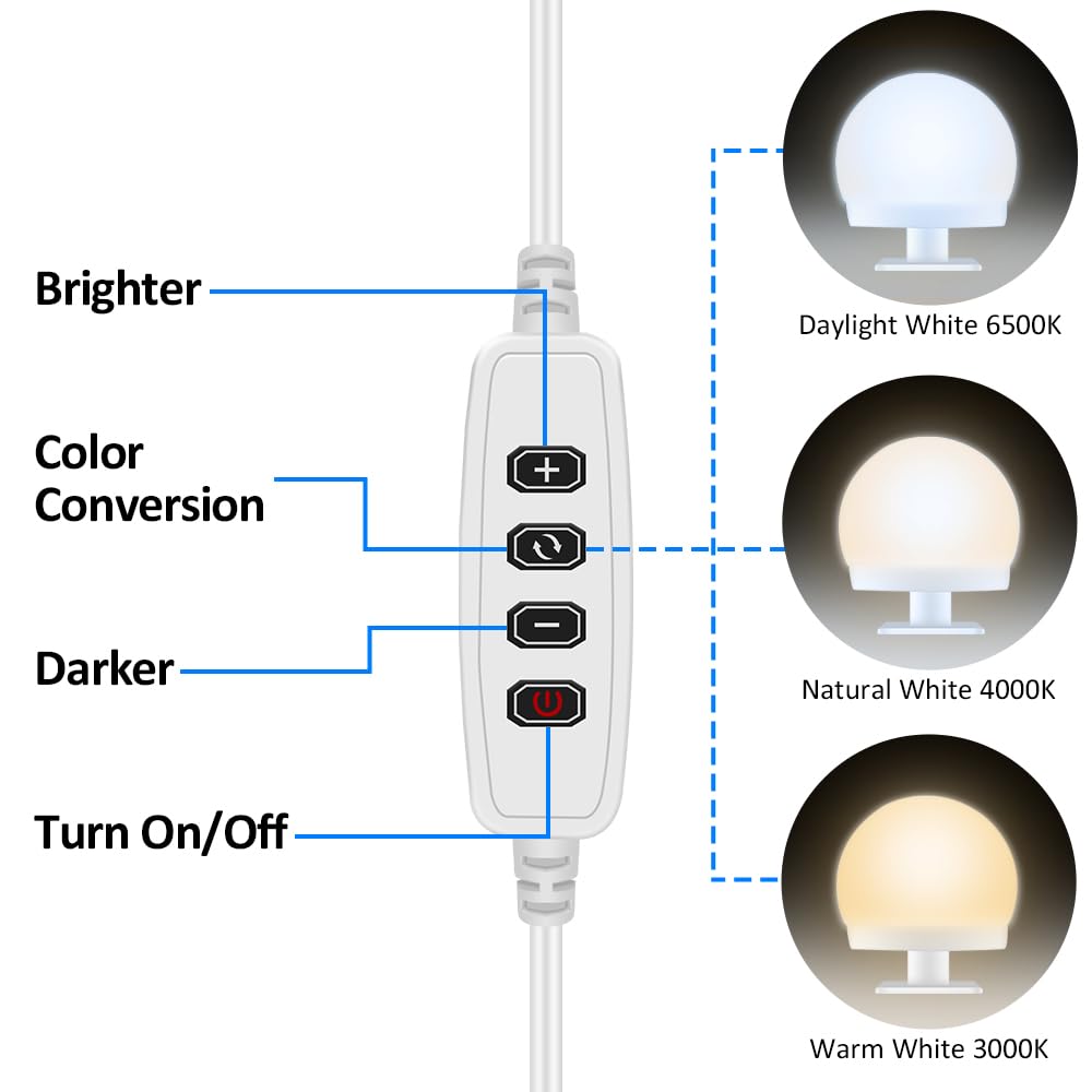 YGS-Tech 14 Bulb Dimmable Hollywood Style LED Vanity Mirror Lights - USB Powered Makeup Mirror Lighting with 3 Color Modes & 10 Brightness Levels - Perfect for Bedroom Dresser, Bathroom Vanity, and Professional Makeup Studio