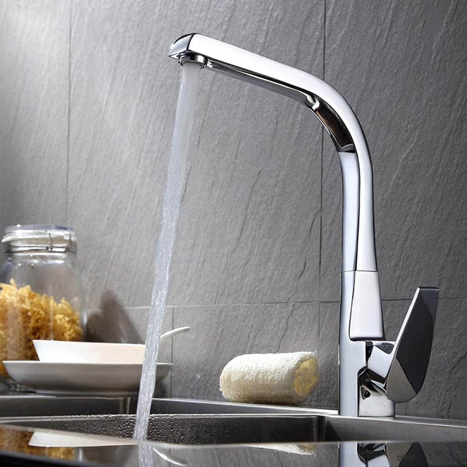 Premium Stainless Steel Kitchen Sink Faucet - Modern Waterfall Single Hole Mixer Tap with 360° Swivel, Solid Brass Construction & Chrome Finish - Ideal for Contemporary Kitchens, Restaurants, and Home Renovation Projects
