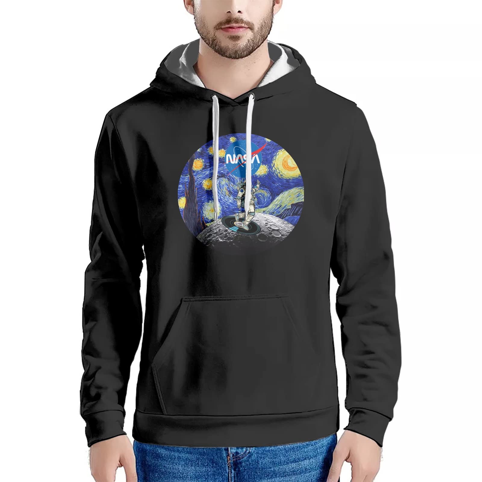 ENLACHIC Men's NASA Space Astronaut Hoodie - Fleece Pullover Sweatshirt for Casual Wear, Street Fashion & Cosplay | Warm Winter Outerwear for Men