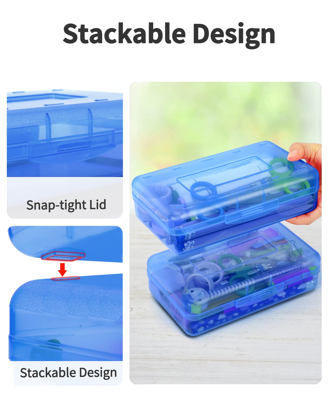 Sooez 6 Pack Clear Plastic Pencil Boxes for School - Hard Stackable Pencil Cases with Lids, Bulk School Supplies Storage for Kids, Crayons & Art Supplies - Perfect for Classroom, Homeschool & Office Organization