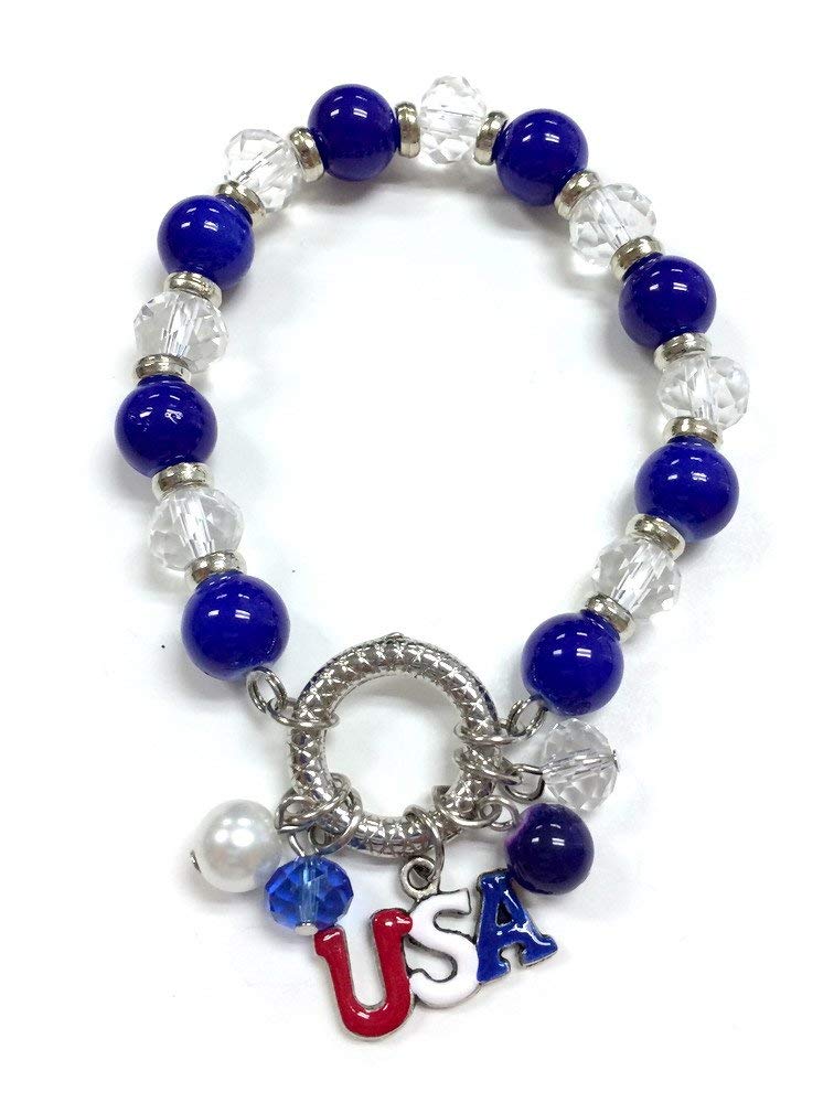 Linpeng Charm Bracelets for Women - Elegant Blue, Red & Clear Crystal Beaded Bracelet | Adjustable Wristband for Gifts, Parties & Everyday Wear