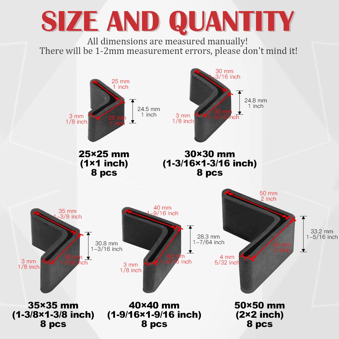 Hilitchi 40-Piece L-Shaped Furniture Angle Rubber Pads - Non-Slip Leg Covers for Bed Frames, Steel Racks & Shelves - Protects Floors & Reduces Noise (Perfect for Home, Office & Dorm Furniture)