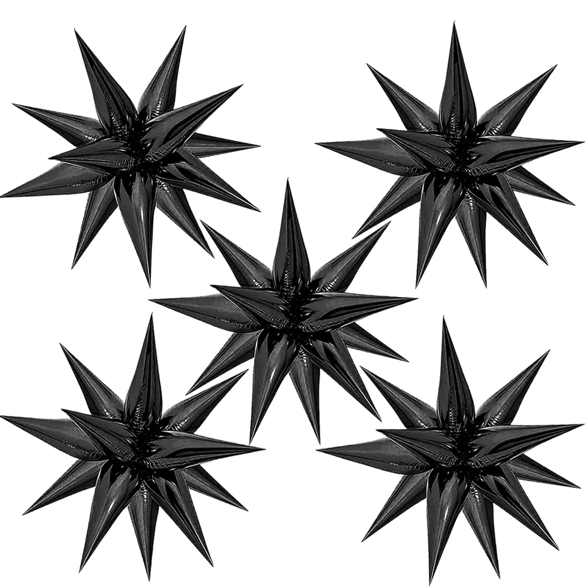 60 Pcs Black Starburst Cone Balloons | Mylar Explosion Star Foil Balloons for Party Decorations | Perfect for Christmas, Birthday, Graduation, Wedding & Anniversary Backdrops | Durable & Shiny Party Supplies